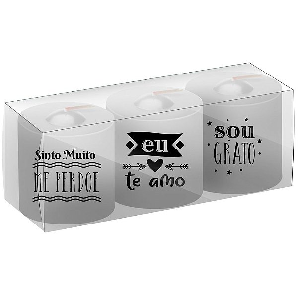 VELA DECORATIVA FRASES MOTIVACIONAL COM 3 PECAS 90G