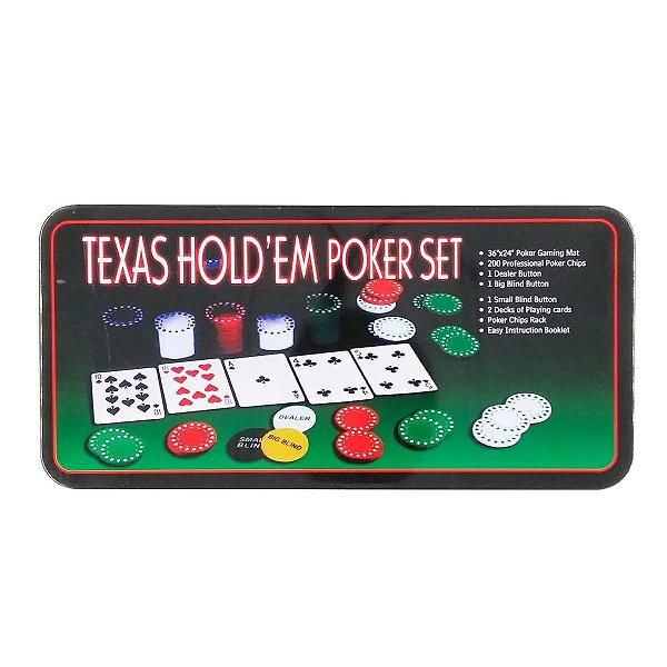 KIT JOGO DE POKER 2 BARALHO + 200 FICHAS + TOALHA 87CM