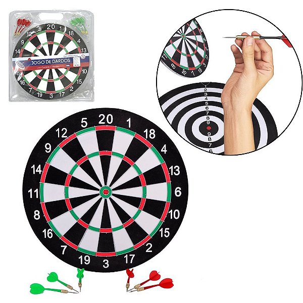 JOGO DE DARDOS COM ALVO DUPLA FACE + 6 DARDOS 36CM DE Ø