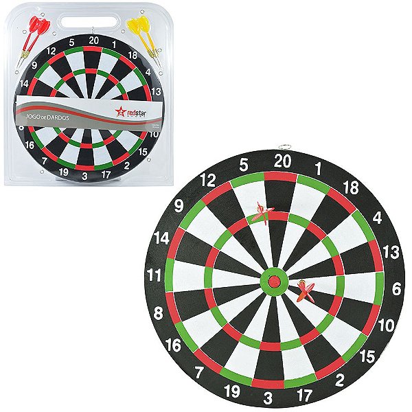 JOGO DE DARDOS COM ALVO DUPLA FACE + 4 DARDOS 30CM DE Ø NA CARTELA