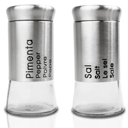 KIT SALEIRO E PIMENTEIRO 2 PEÇAS EM AÇO INOX E VIDRO