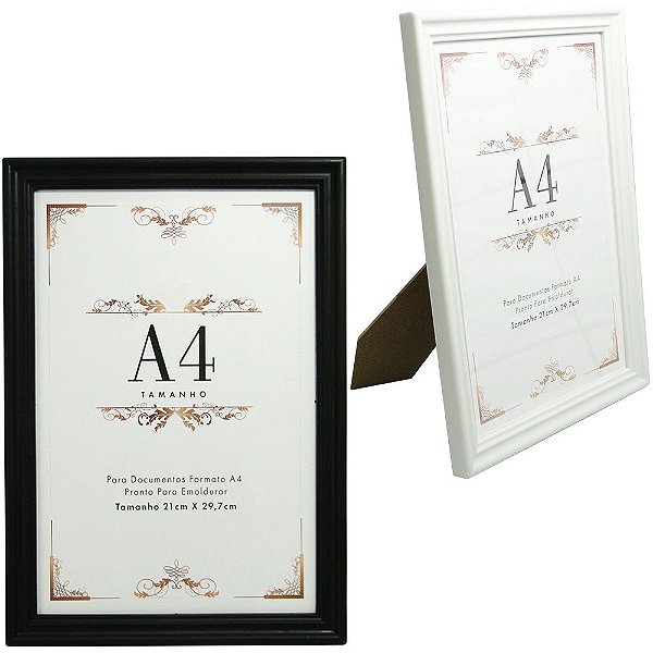 QUADRO PARA DIPLOMAS / CERTIFICADOS A4 DE PLASTICO PRETO / BRANCO 29,7X21CM