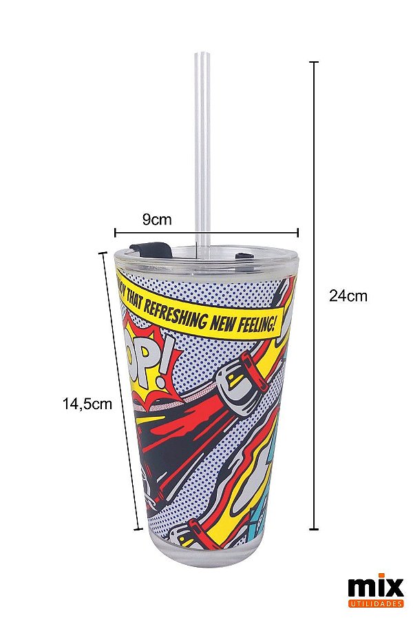 COPO DE VIDRO DRINK COM CANUDO COCA-COLA POP 450ML
