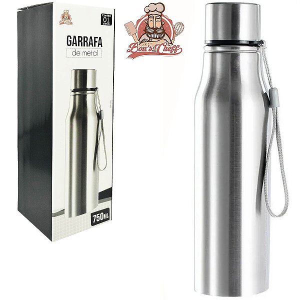 GARRAFA SQUEEZE DE INOX COM TAMPA + ALCA 750ML