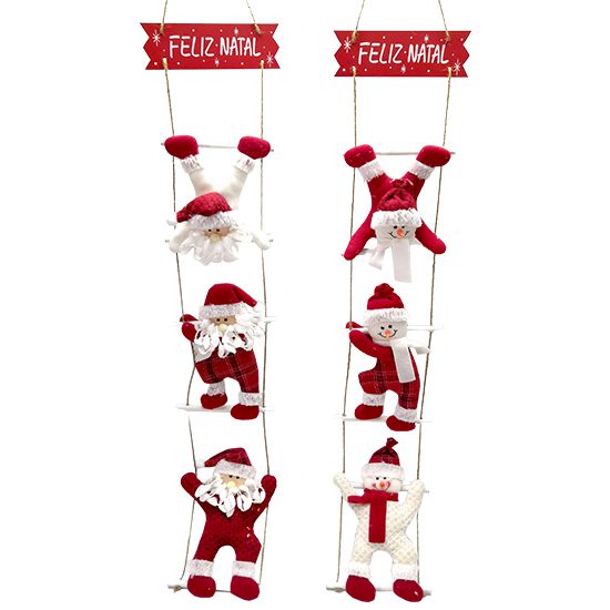 ENFEITE PENDURAR 3 PAPAI NOEL / BONECO DE NEVE NA ESCADA + PLACA FELIZ NATAL