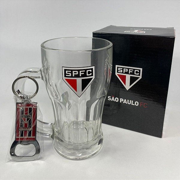 KIT CANECA COM CHAVEIRO EM VIDRO SÃO PAULO 450ML