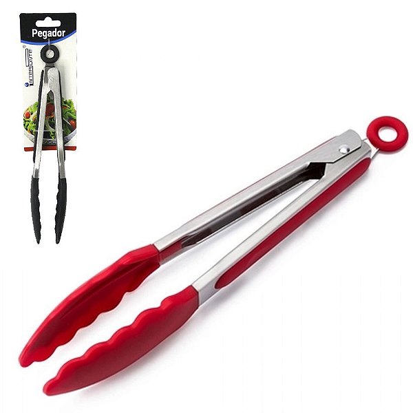 PEGADOR MULTIUSO DE SILICONE COLORS CABO INOX COM MOLA E TRAVA 26CM