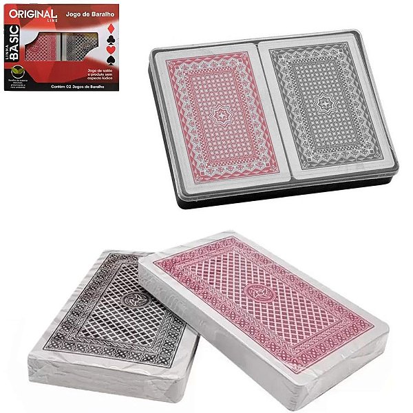 BARALHO DUPLO 108 CARTAS DE PLASTICO BASIC NO ESTOJO ORIGINAL