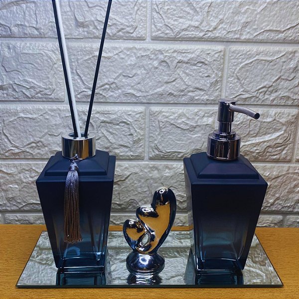 KIT LAVABO/BANHEIRO 2 FRASCOS + BANDEJA + ENFEITE