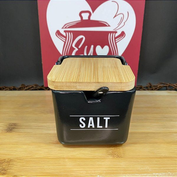 SALEIRO DE PORCELANA COM TAMPA DE BAMBU HAUSKRAFT