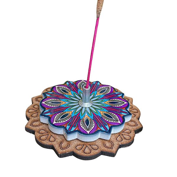 INCENSÁRIO PORTA INCENSO MANDALA COLORIDO