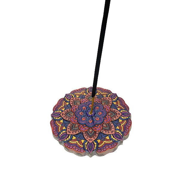 IMÃ E PORTA INCENSO MANDALA COLORIDO