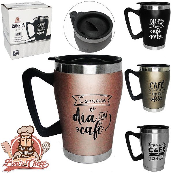 CANECA TERMICA DE INOX COM PAREDE DUPLA FRASES 360ML