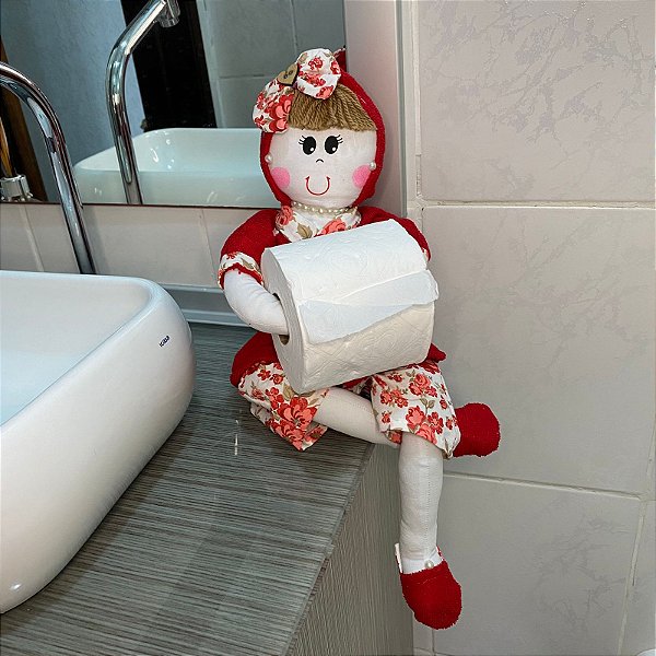 BONECA DE PANO PORTA PAPEL HIGIENICO COR:VERMELHO