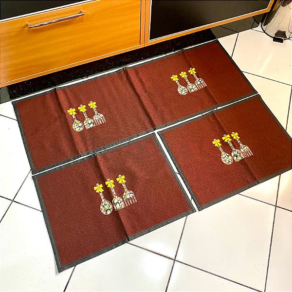 KIT TAPETE PASSADEIRA 3 PEÇAS ARTESANAL DE COZINHA