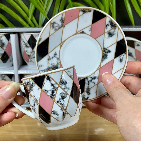 JOGO DE XICARA DE PORCELANA COM PIRES PARA CAFE AMETISTA C/12 PCS 90ML WELLMIX