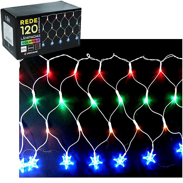 PISCA PISCA REDE 120 LEDS ESTRELA / LAMPADA COLORIDO127V 30CMX3M 8 FUNCOES