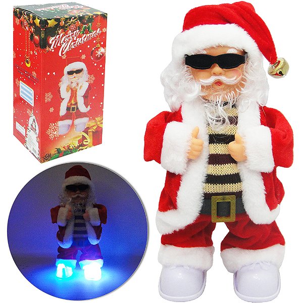 PAPAI NOEL MUSICAL COM MOVIMENTO + OCULOS E LUZ A PILHA 39CM