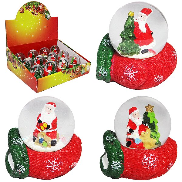 GLOBO DE NEVE CUPULA DE VIDRO C/PAPAI NOEL MEIA E ARVORE DE RESINA 6,5X4,5CM