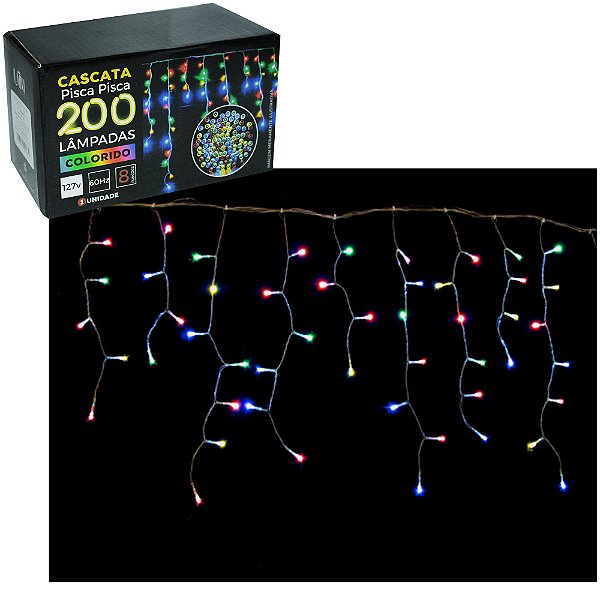 PISCA PISCA CASCATA 200 LEDS COLORS 127V 3,8 MTS 8 FUNCOES