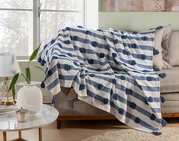 XALE PARA SOFA BOUCLE KENIA 1,40 m X 1,80 m BEGE E AZUL JOLITEX