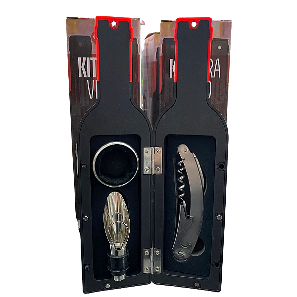 KIT VINHO 3 PCS GARRAFA PLASTICO ABS E ACO INOX 6 CM X 6 CM X 23,5 CM