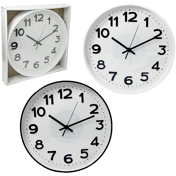Relógio de Parede Redondo 30cm Borda Preto ou Branco – Design Clean, Leve, Silencioso