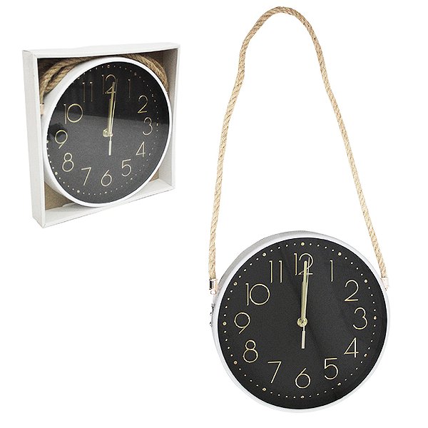 Relógio de Parede Redondo 30cm com Alça de Corda –  Decorativo e Funcional
