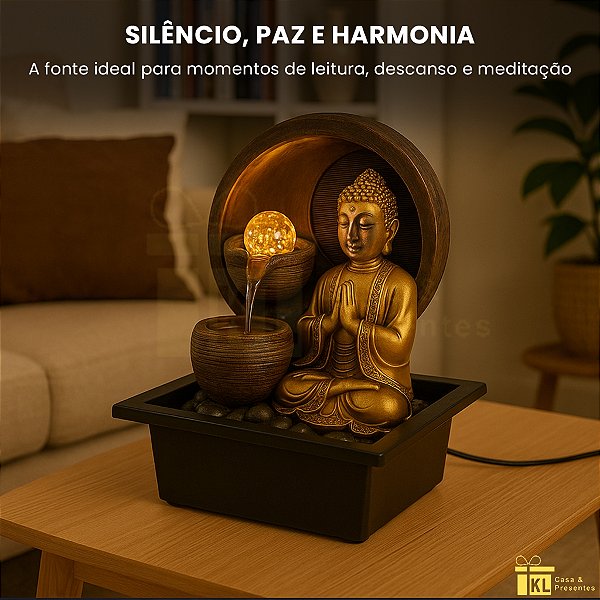 FONTE DECORATIVA BUDA TEMPLO 4LED BIV 21X17X25CM