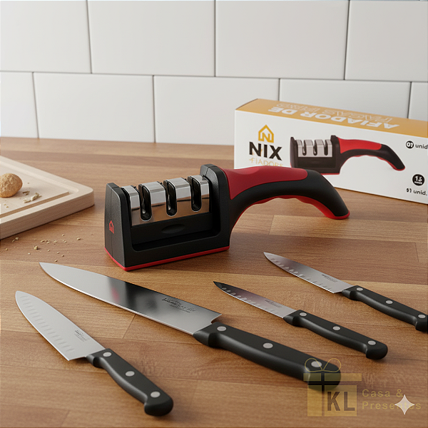 KIT AFIADOR DE FACAS AMOLADOR DE TESOURAS 3 EM 1 EM INOX FACIL E PRATICO