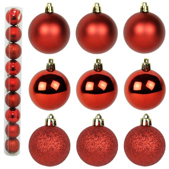 BOLA DE NATAL MISTA FOSCA/LISA/GLITTER VERMELHA C/9 PCS 6CM  RIO MASTER