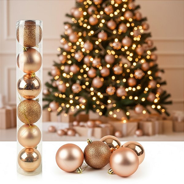 NT. BOLA DE NATAL MISTA FOSCA/LISA/GLITTER CHAMPANHE C/6 PCS 8CM0 KX9695 RIO MASTER