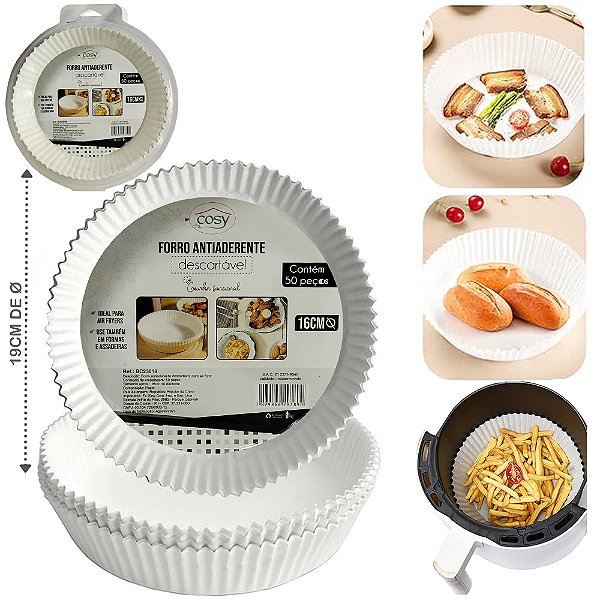 FORMA DE PAPEL REDONDA DESCARTAVEL BRANCA AIR FRYER/FRITADEIRA ELETRICA 50 PCS 19/16CM