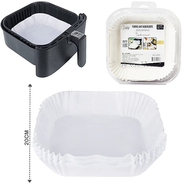 FORMA DE PAPEL QUADRADO DESCARTAVEL BRANCA P/AIR FRYER/FRITADEIRA ELETRICA 50 PCS 20/16CM BC23020 FX/T