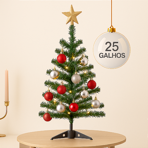 Mini Árvore de Natal Verde 30cm com 25 Galhos e Pé de Plástico – Decoração Natalina Natalkasa