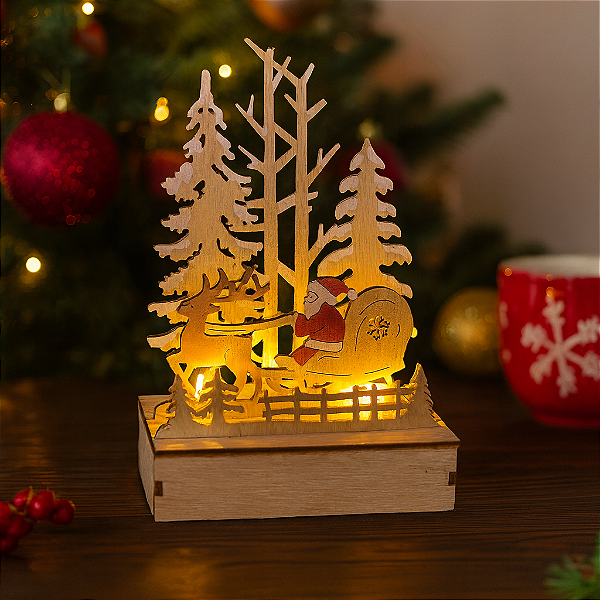 ENFEITE DE NATAL PAPAI NOEL E TRENO COM LED 11X16X5CM MDF