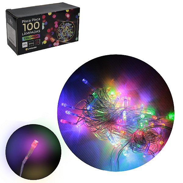 PISCA PISCA 100 LEDS COLORIDO BRANCO QUENTE 127V 60HZ 8 FUNCOES 9 METROS