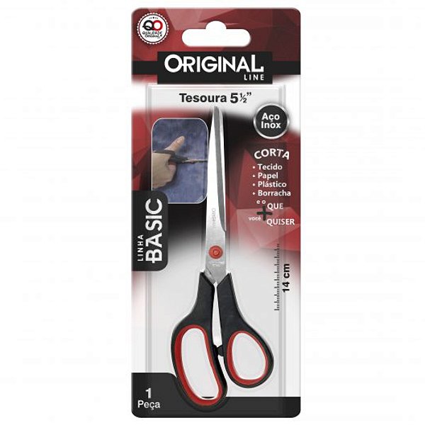 Tesoura Multiuso Inox 14cm 5½'' Original Line | Tesoura Doméstica Escritório Escolar Corte Preciso Cabo Preto
