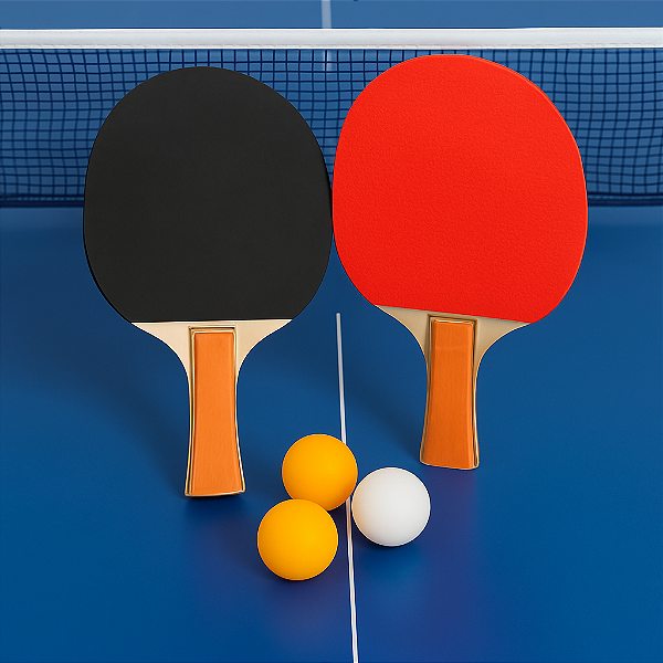 Kit Ping Pong 2 Raquetes + 3 Bolinhas | Tênis de Mesa | Jogo Recreativo | Raquete Preto e Vermelho