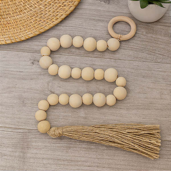 Colar Decorativo em Contas de Madeira com Franja – 60 cm