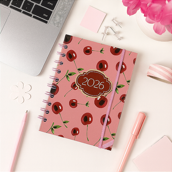 Agenda 2026 Capa Dura Espiral Cerejas 168 Folhas 15x11cm SORTIDA | Agenda Escolar Diária Rio Master