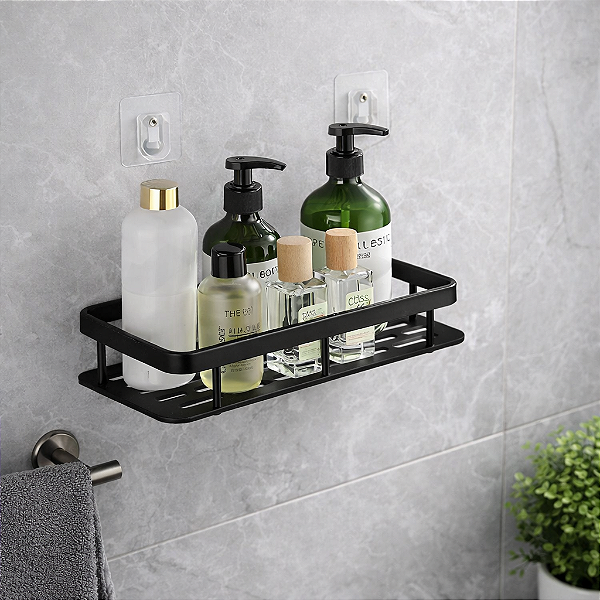 SUPORTE PRATELEIRA ORGANIZADOR DE PLASTICO RETANGULAR AUTOADESIVO BLACK 30X13X5CM