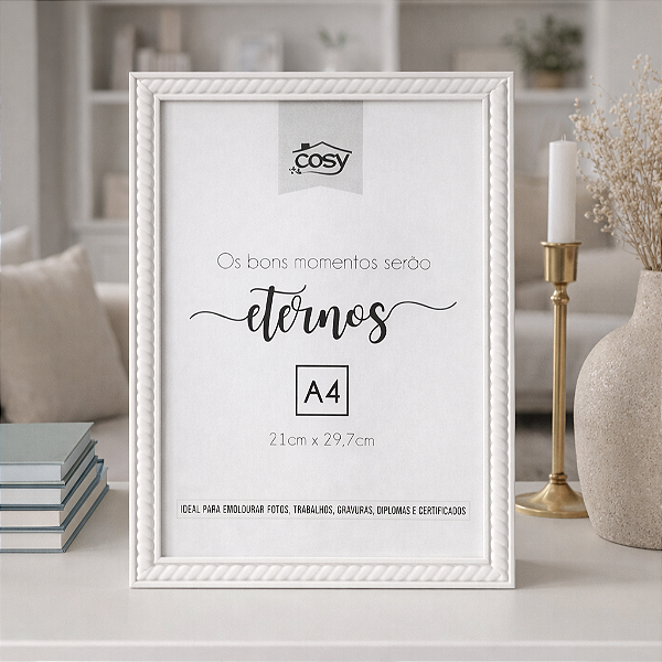 QUADRO DIPLOMAS CERTIFICADOS A4  PLASTICO TORCIDO BRANCO 31X22CM