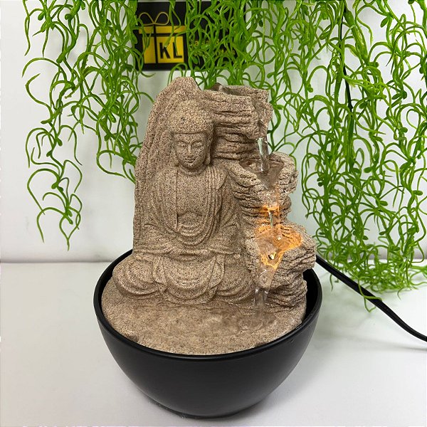 Fonte Decorativa Buda Marfim 3 Quedas com LED – Bivolt 13x18