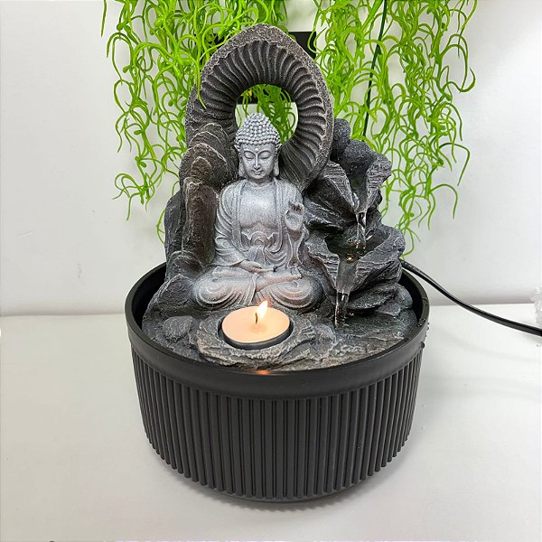 Fonte Decorativa Buda com Vela e LED – Bivolt 17x22cm
