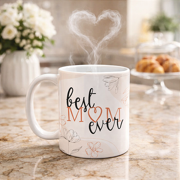 CANECA CERAMICA BEST MOM EVER 330 ML - DIA DAS MÃES PRESENTE