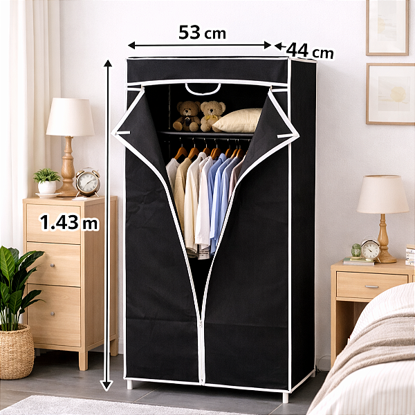 GUARDA ROUPA PORTATIL 8 KG TNT, FERRO E PLASTICO 53 CM X 44 CM X 143 CM