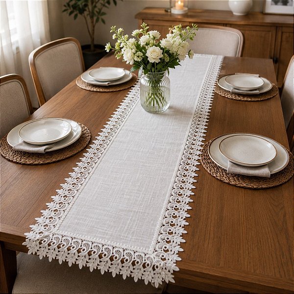 CAMINHO MESA RENDADO LINHA LUXO  040X180CM BRANCO JOLITEX