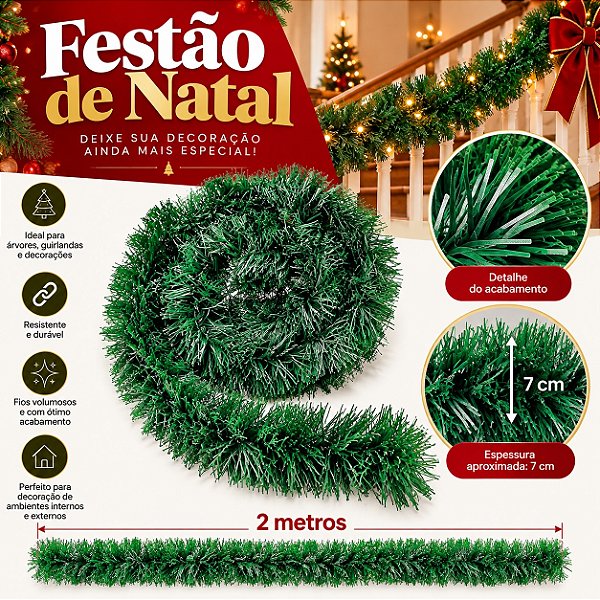FESTAO NATAL 7X2CM VERDE PLASTICO
