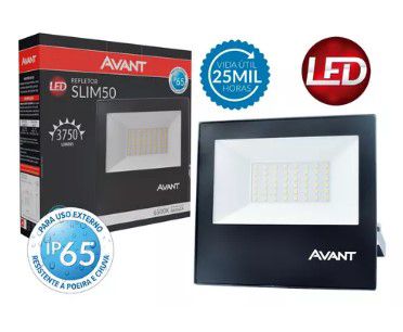 Projetor Led Refletor Slim 50W Branco Frio Biv 6500k Avant